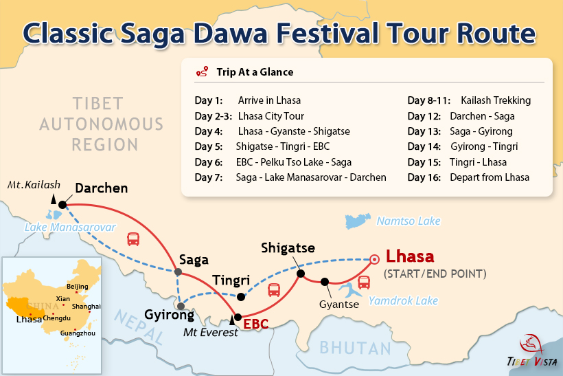 Classic tour routes for Saga Dawa festival