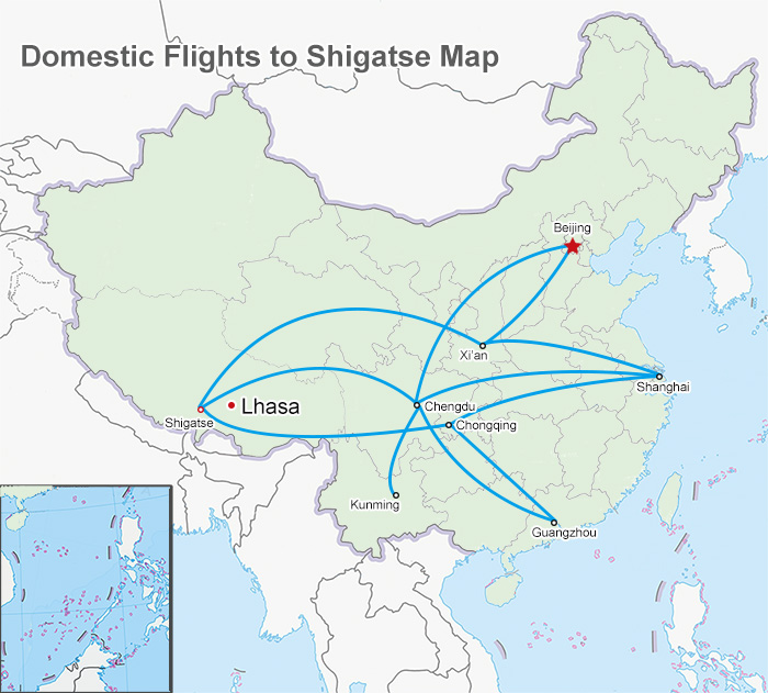 map of demestic flights to shigatse