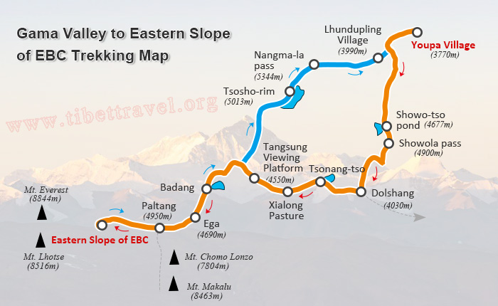 Map of Gama Valley to Eastern Slope of Mt. Everest Base Camp