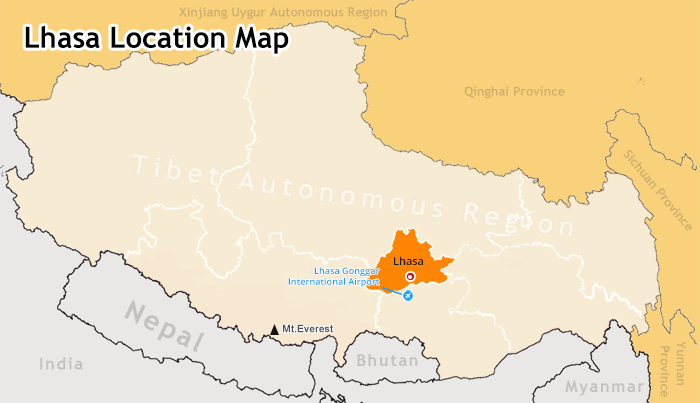 Lhasa Location in Tibet Map