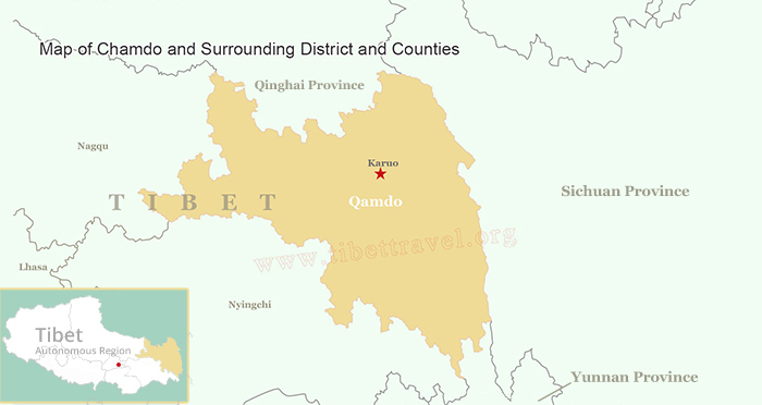 Chamdo and Surrounding District and Counties on Map