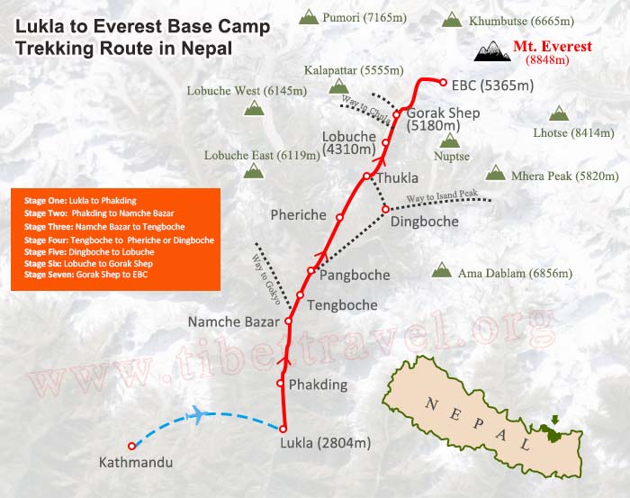 map of nepal everest trek route