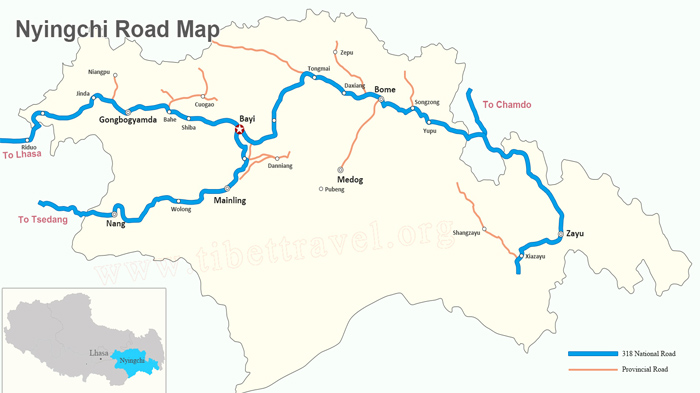 map of nyingchi road