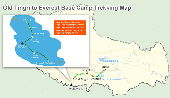 map of old tingri to everest base camp trekking
