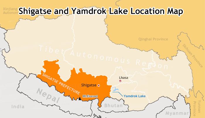 map of shigatse and yamdrok lake location