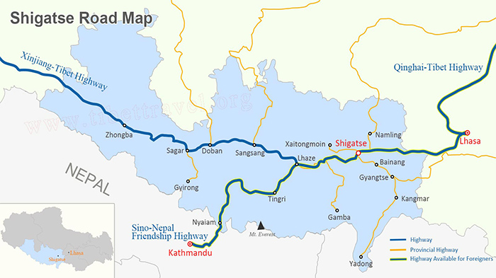 map of shigatse road