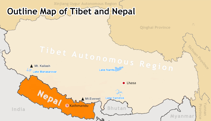 tibet nepal physical map