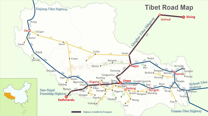 map of tibet road