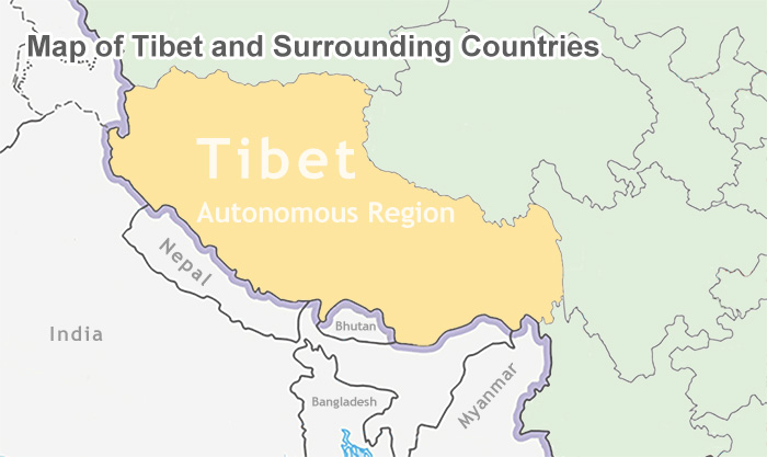 Tibetan Plateau On World Map   Tibet Surrounding Countries Small 