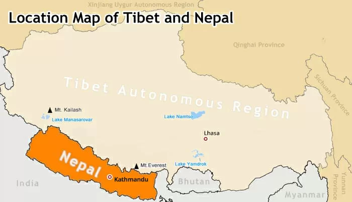 Location map of Tibet and Nepal