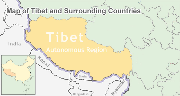 Map of Country Bordering Tibet