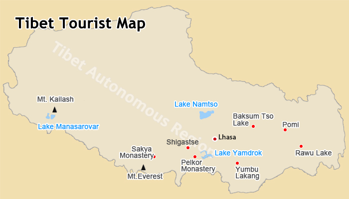 Tibet Tourist Attractions Map