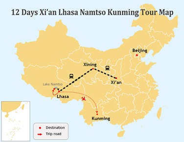 12 Days Xian Lhasa Namtso Kunming Train Tour