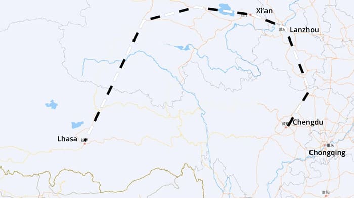 Chengdu to Lhasa train route map