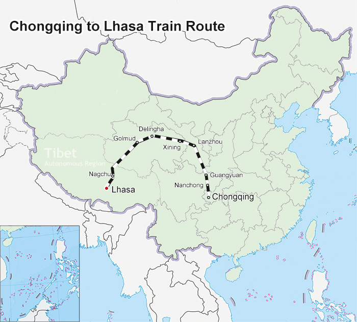 map of chongqing to lhasa train