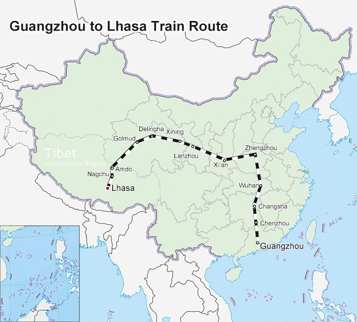 map of guangzhou to lhasa train