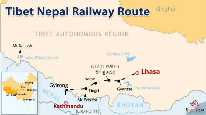 Kathmandu to Lhasa train route