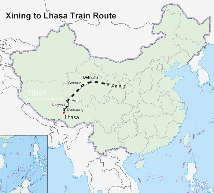 map of xining to lhasa train