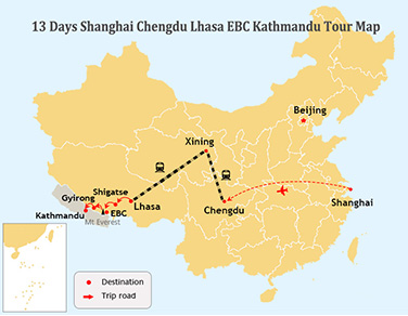 13 Days Shanghai Chengdu Lhasa EBC Tour by Train