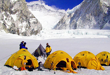 Climbers encamped in the tents when climbing Mount Eeverest
