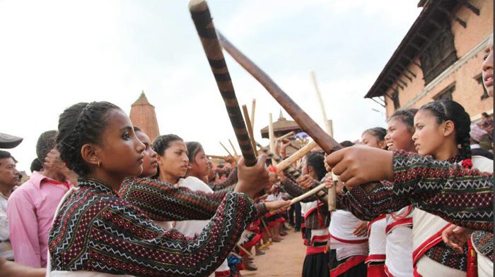 Stick dancing for Nepal cow festival