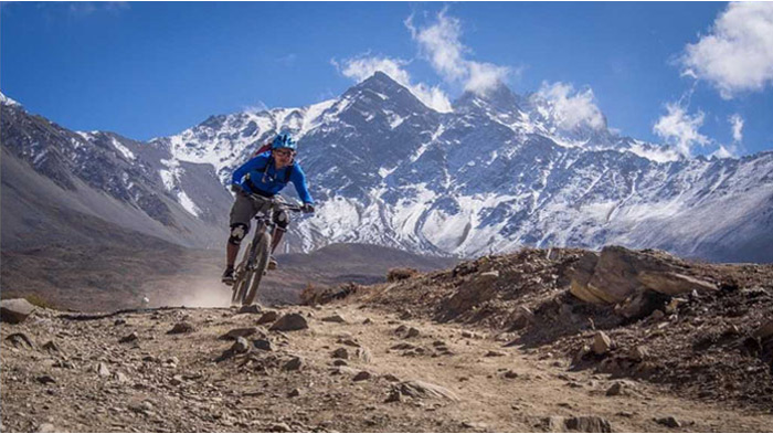 Riding thrilling mountain bike in Nepal