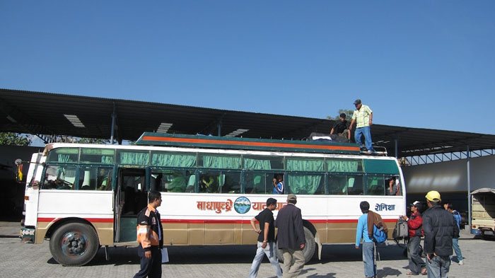 Taking tourist bus from Kathmandu to Pokhara