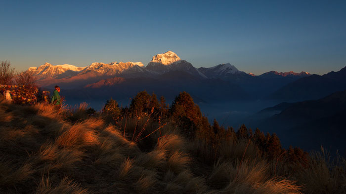 Incredible sunrise of Himalayans in autumn