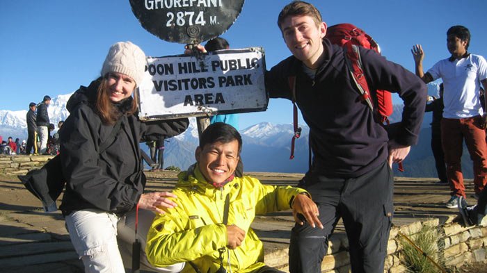 Tourists are trekking on Poon Hill in NEPAL.