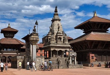  Bhaktapur Durbar Square is an assortment of pagoda and shikhara-style temples grouped around a fifty-five-window palace of brick and wood.