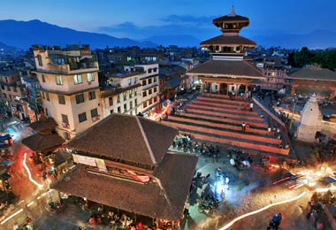 Kathmandu durbar square at night in Nepal