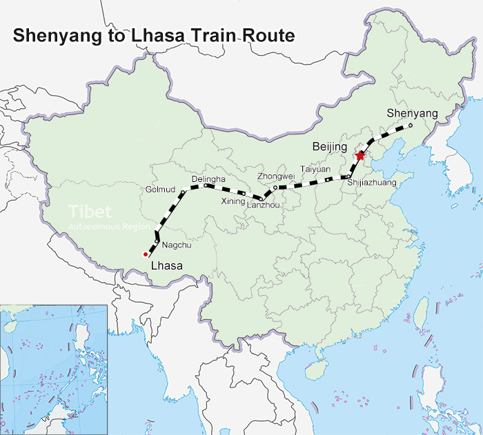 Shenyang-Lhasa Train Route Map