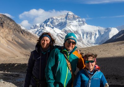 Traveler photo: Family photo at Everest base camp, with close-up view of the world's highest mountain. (April 2026)	