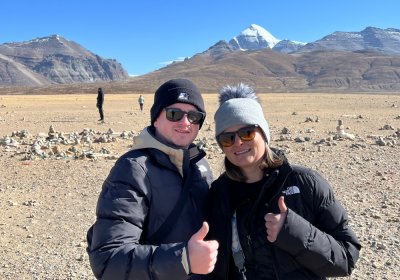 Traveler photo: In Ngari, two guests finally see the long-awaited Mount Kailash—their excitement written all over their faces. (April 2026)