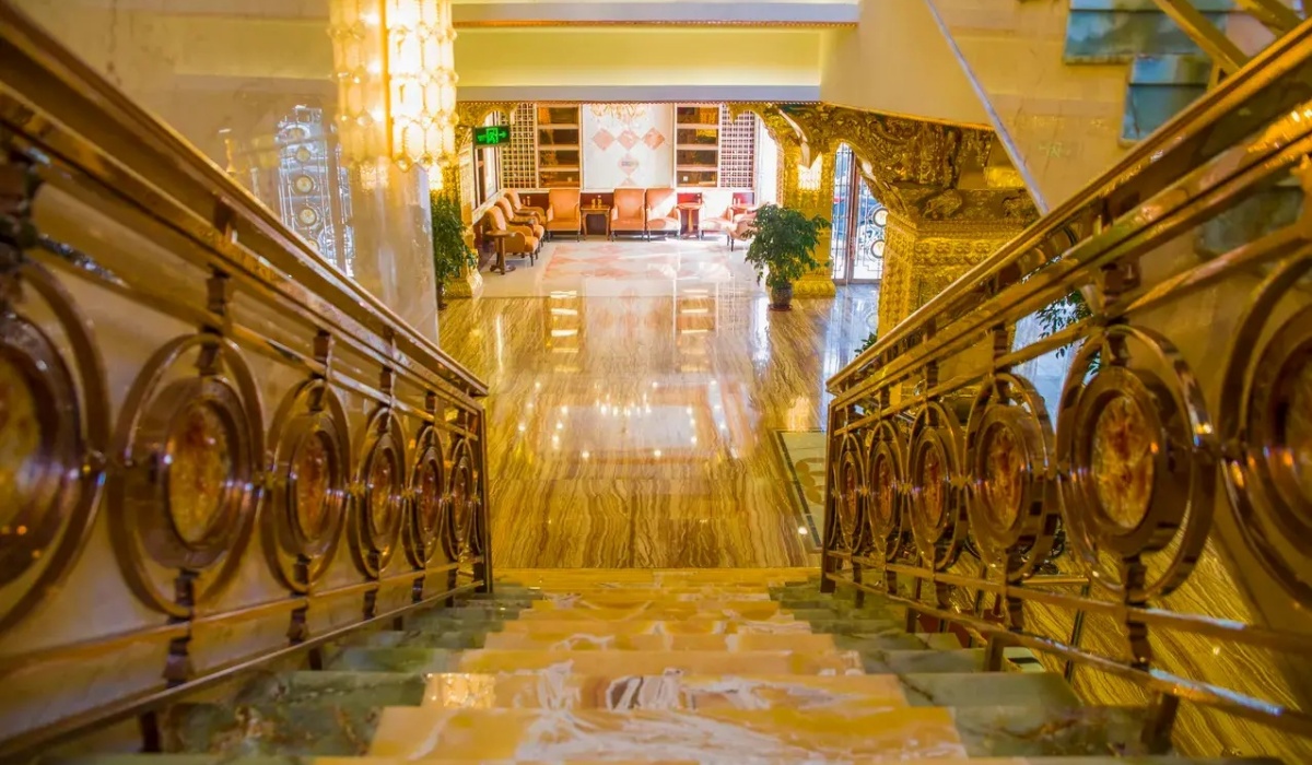 Decorative staircase inside Lhasa Shangbala Hotel