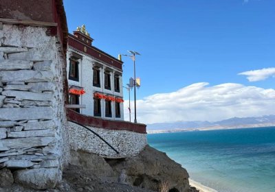 Traveler photo: By one of Tibet's three sacred lakes, Lake Manasarovar, the temple stands in eternal serenity. (August 2025)