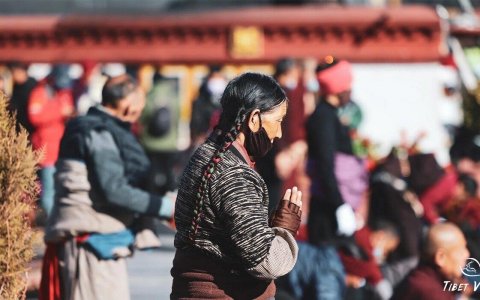 Traveler photo: At the main entrance of Jokhang Temple in Lhasa, Tibet, a local Tibetan devoutly prays with full-body prostration. (December 2025)