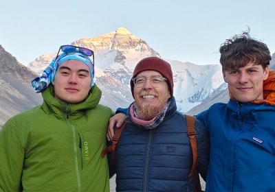 Traveler photo: Group photo at Everest base camp, with the close-up view of the world's highest mountain. (June 2026)	