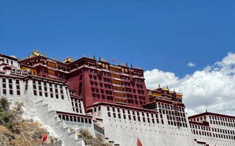 Traveler photo: Beneath blue skies and white clouds, Potala Palace stands magnificent, its white walls and red palaces glowing in the sun. (June 2026)