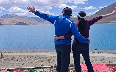 Traveler photo: The stunning blue water of Yamdrok lake, one of three holy lakes in Tibet. (June 2026)	