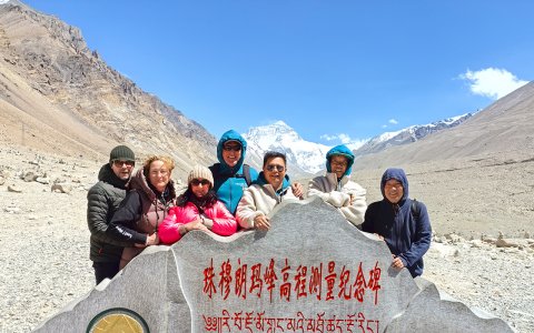 Traveler photo: Group photo at Everest base camp with close-up view of Mount Everest, one of the most popular attractions among our guests. (May 2026)	