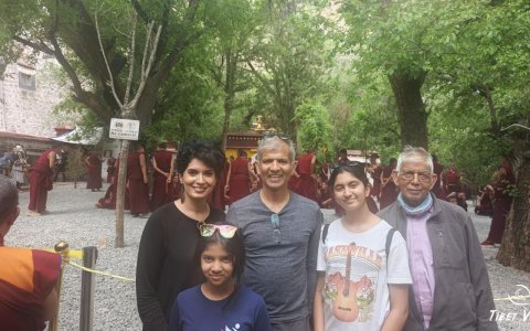 Traveler photo: Our beloved guests observe the lively monk debates at Sera Monastery.(May 2025)