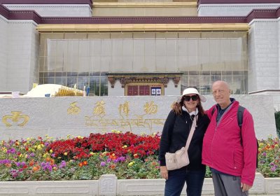 Traveler photo: Our beloved guests explore Lhasa and take picture in front of Tibet Museum. (May 2026)