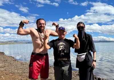 Traveler photo: Our travelers’ happy moment along the shore of Lake Manasarovar. (October 2026)