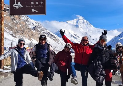 Traveler photo: Group photo at EBC with a clear view of Mount Everest. (September 2026)