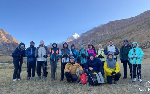 Traveler photo: Our beloved guests take pictures in front of Mt. Kailash before starting the kora. (September 2025)	