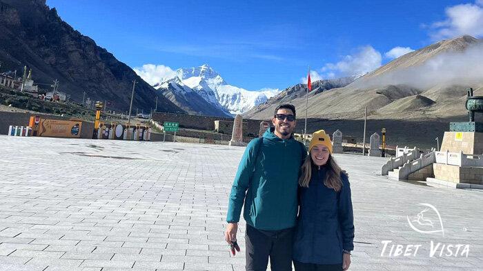 the lofty north face of Mount Everest at the Tibet EBC