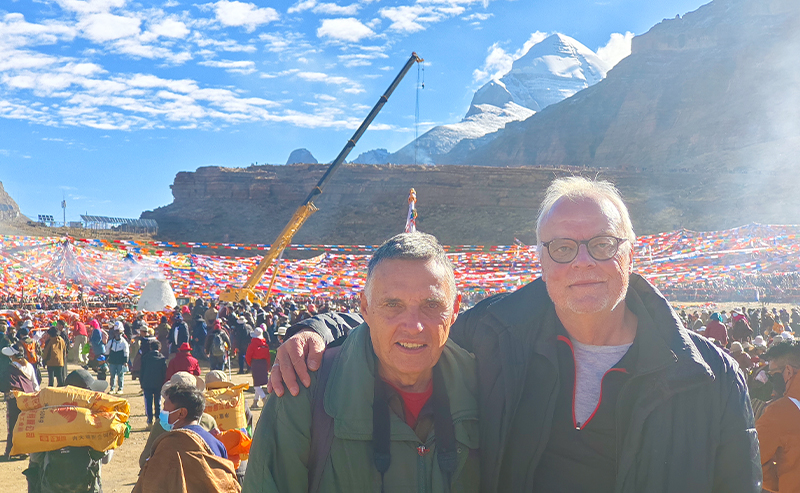 Raising of new praying flag pole at foot of mount Kailash