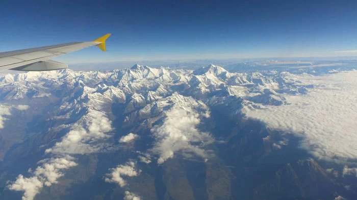 Aerial View of Mount Everest from the Nepal to Lhasa Plane