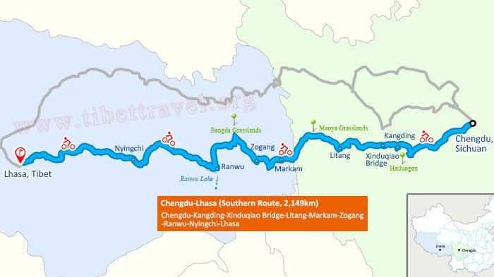 map of chengdu lhasa southern route